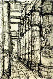 Karnak Hypostyle Hall, sketched by Lloyd Sueda, Hawaiian architect and one of our travelers