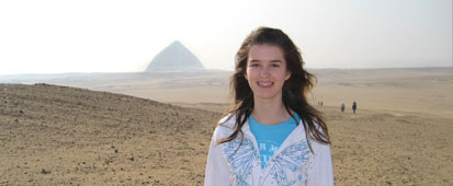 One of our Australian travelers, Sarah Louise Todd, at Dashur with the Bent Pyramid.