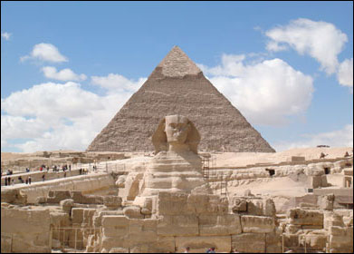 The Great Sphinx and the Khafra Pyramid, Giza Plateau 