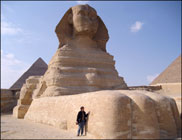 Touching the Great Sphinx of Giza, Egypt. Photo: Ruth Shilling.